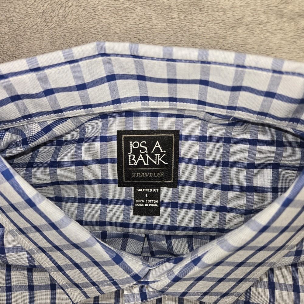 Jos. A. Bank Traveler Tailored Fit Button Down Shirt Bundle Mens L Gingham Blue - Picture 10 of 13
